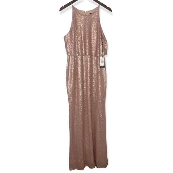 Adrianna Papell Dresses & Skirts - Adrianna Papell NWT Size 10 Rose Gold Sequin Maxi Dress Gown